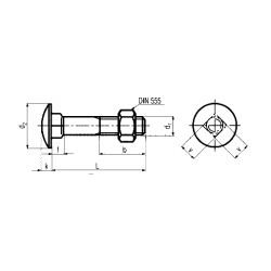 Bulloni Testa Tonda Larga Quadro Sottotesta con Dado Esagonale DIN 603 - UNI 5732